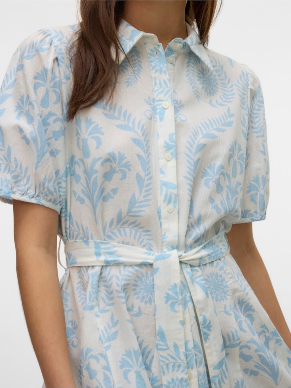 Vero Moda Light Blue and White Floral Mini Shirt Dress - Picture 2 of 7